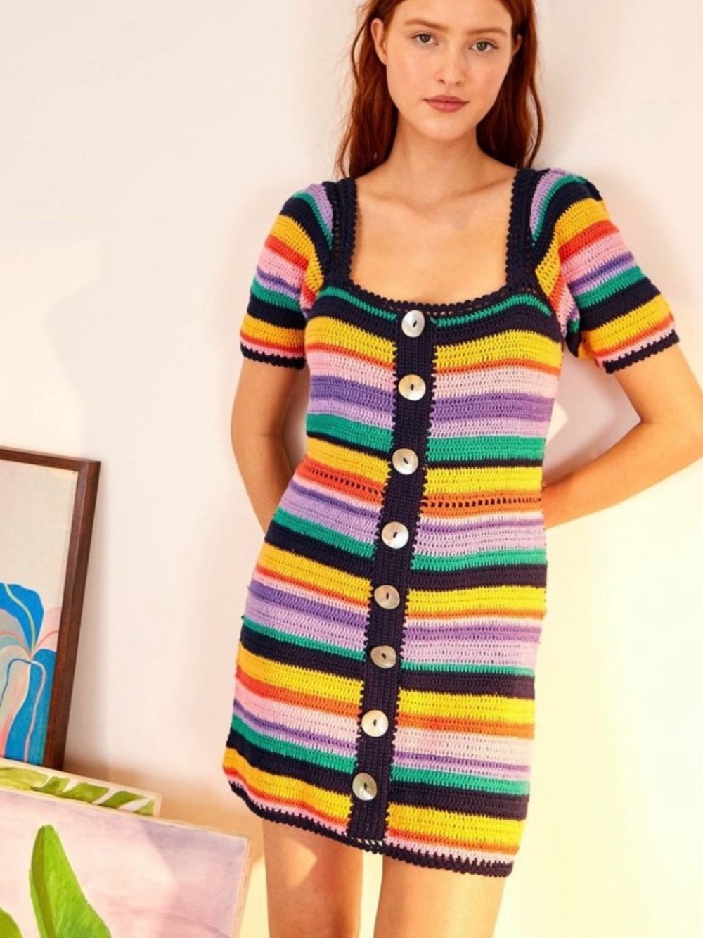 Farm Rio Multicolored Crochet Dress Sz L